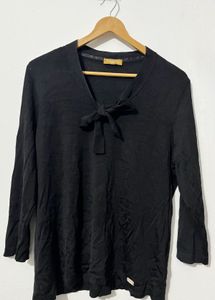 Black Tie-Neck Top