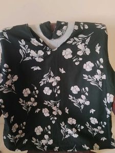Olive Green Floral Print Top