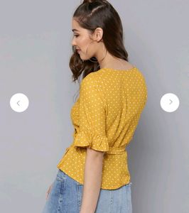 Harpa Yellow Wrap Top | Polka Dot Print | Size 38