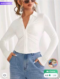 Shirt Collar Cropped Fitted Top