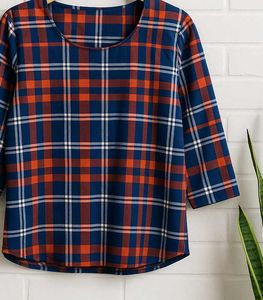 Plaid 3/4 Sleeve Top