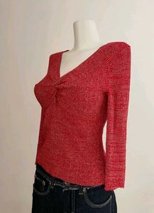 Red V-Neck Long Sleeve Top❤️