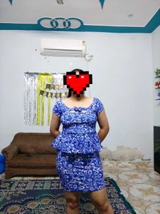 Blue Patterned Peplum Dress