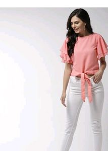 Myntra New Pink RuffleTie Top[FREE HAIR BOW]