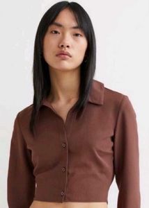 H &amp; M Brown Back Tie Crop Shirt