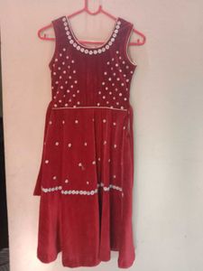 Maroon Dress with White Polka Dots