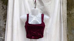 I. Burgundy Velvet Crop Top