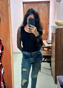 Cutout Long Sleeve Black Top