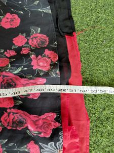Floral &amp; Striped Black Red Ethnic Kurti Dress