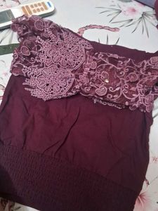 Burgundy Sexy Off Shoulder Lace Detail Top
