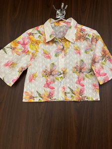 Hakoba Cotton Floral Cropped Shirt