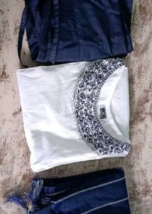 Elegant White &amp; Black Embroidered Kurti Set