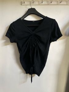 Black V-Neck Ruched Top