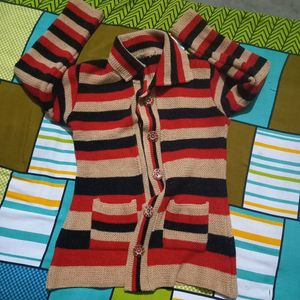 Women Red Striped Winter Sweater
