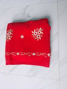 Elegant Red Embroidered Saree