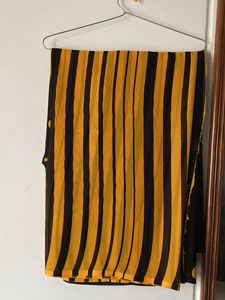 Yellow And Black Strips Saree
