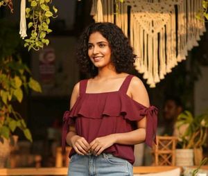 Burgundy off Shoulder Ruffle Top