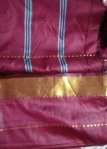 Burgundy & Gold Saree Fabric