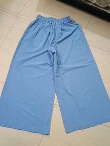 Blue Wide Leg Palazzo Pants|Pockets on both s