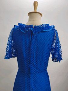 Royal Blue Polka Dot Mesh Maxi Dress