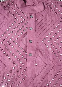 BURGUNDY MIRROR WORK KURTA