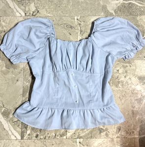 Blue Puff Sleeve Top