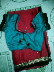 Red &amp; Blue Saree with Blouse