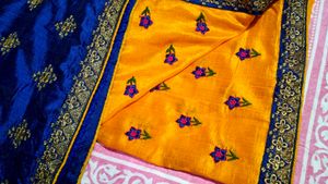 New Embroidery Orange Saree With Blouse Piece