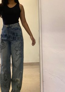 H&M Graffiti Baggy Jeans