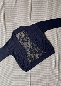 Black Lace-Back Cropped Cardigan