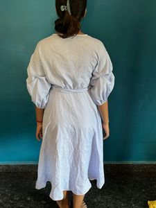 Striped Wrap Dress with Puff Sleeves