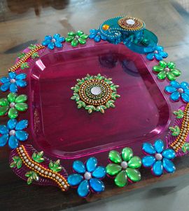Decorated Pooja Thali with roli teeka dibbi