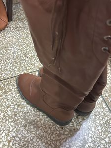 Brown Lace-Up Knee High Boots