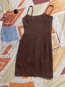 H&amp;m Brown Twill Fitted Dress