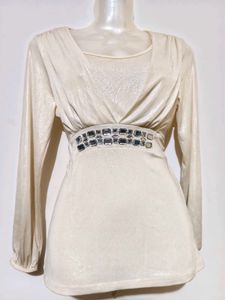 Size S/ M Elegant Cream Long Sleeve Top