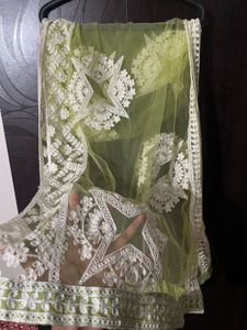 Green Embroidered Kurta Set- M