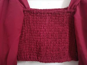 Elegant Red Crochet Puff Sleeve Top