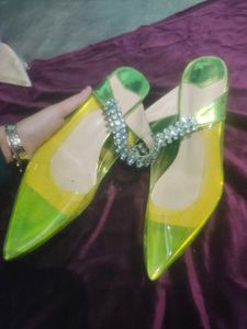 yellow Heels with Rhinestones