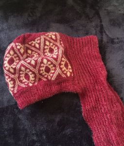 Maroon Patterned Woolen Cap