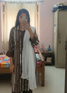 😍SALE😍Brown &amp; White Striped Kurti with Pant Set