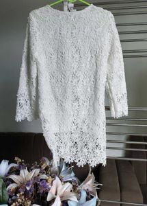 White Lace Long Sleeve Mini Dress