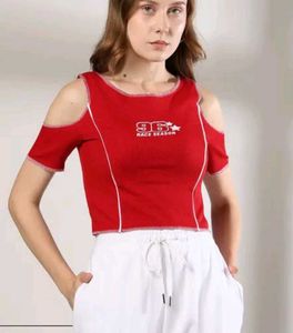 Red &#39;96&#39; Crop Top