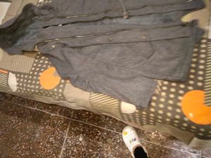 Gray long korean hoody jacket fur inside