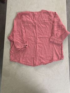Pink V-Neck Long Sleeve Top