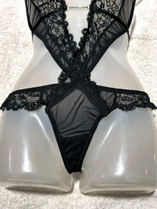 Black Lace Deep V Bodysuit