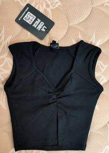 Stacey Black Front Split Crop Top