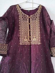 Deep Purple/eggplant Color 3 Piece Stitched Suit