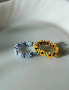 Set Of Two Beaded Flower Rings
