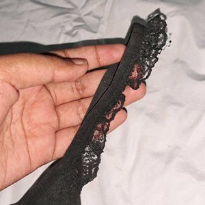 Black Ribbed Cami with Lace Trim