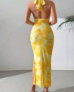 Yellow Halter Tie-Dye Dress